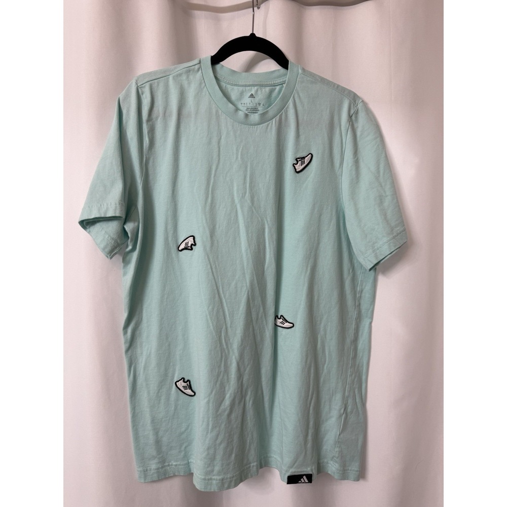 Adidas T Shirt Mens Large Logo‎ Green Short Sleeve Shoes All Over Print E36